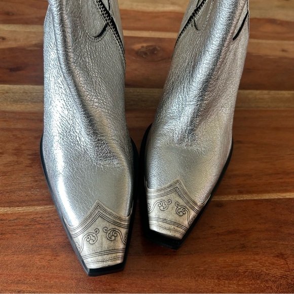 New Free People Brayden Silver Western Metallic Toe Boots - Picture 5 of 10